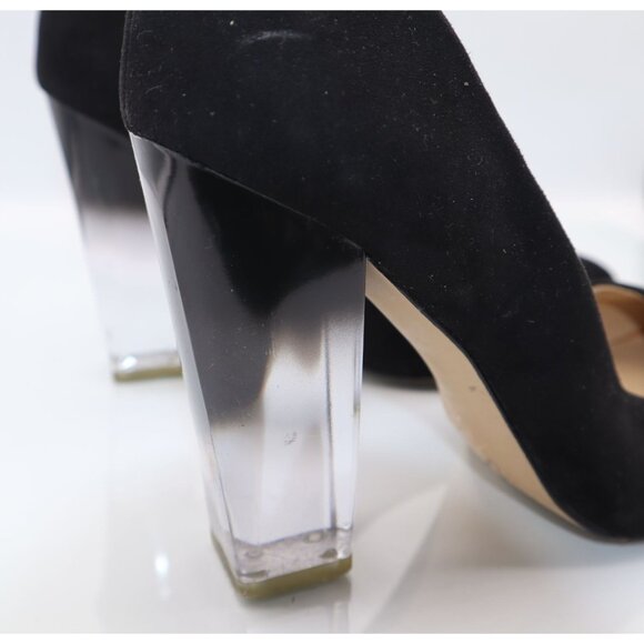 Katy Perry Black Suede Pointed Toe Pumps Clear Block Heels Womens Shoes Size 6.5 - Picture 8 of 8